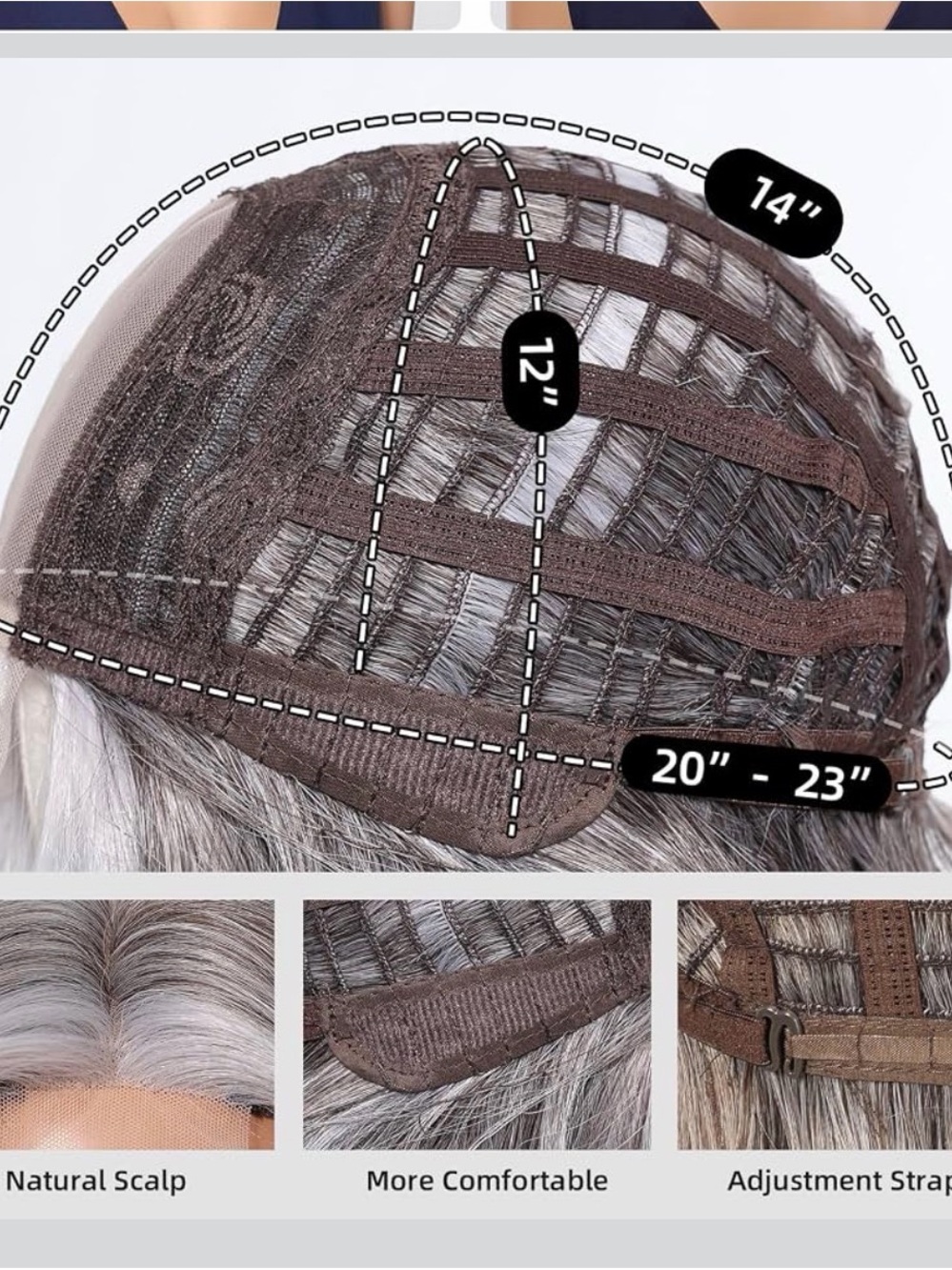 Testar Grey Mixed White Wig for Women Short Salt and Pepper Straight Lace Front - Picture 7 of 8
